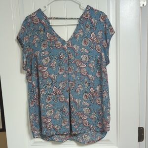 🟣3/$20-DR2 Blue Floral Cap Sleeve Blouse